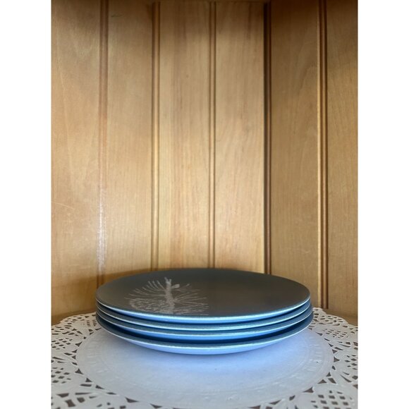 Vintage Dorothy Thorpe Pine Crown Lynn Pottery Bread Plate Set of 4 Mid Century - Picture 5 of 5